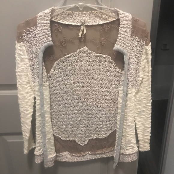 gimmicks by BKE Sweaters - Gimmicks brown and cream lace cardigan